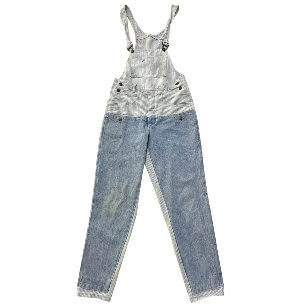 Guess Overalls Womens 1 VTG 90s Pinstriped Colorblock Denim Made in USA Coastal